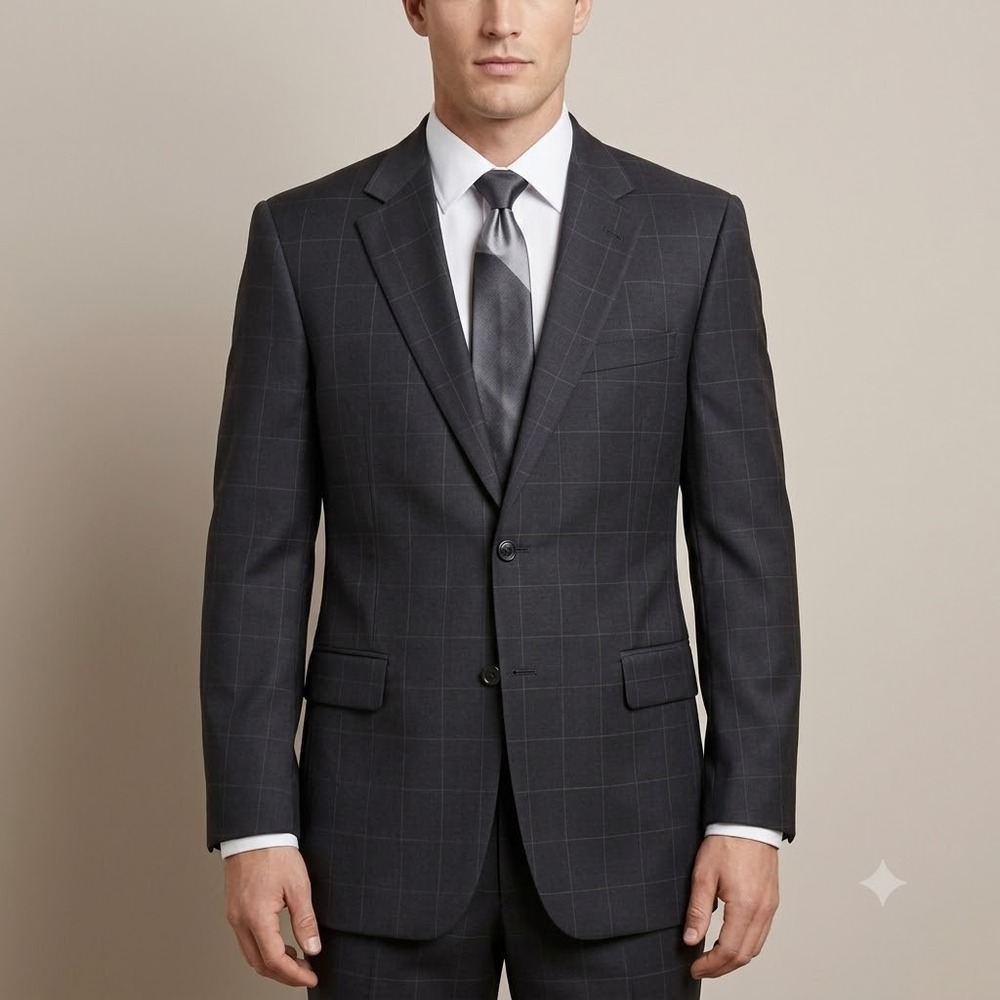 Jos A Bank Classic Blazer Mens 41RG Gray Windowpane 100% Wool Jacket